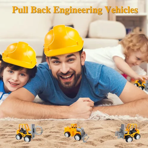 Miniatura 5 de Juuxncgv 24 vehículos de construcción pequeños, vehículos de figuras de juego, vehículos de ingeniería de tracción hacia atrás, vehículos