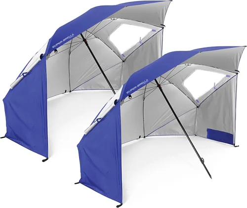 Miniatura 10 de Sport-Brella Super-Brella UPF 50+ Sun and Rain Canopy Umbrella, 8 Foot Portable Beach Shelter with Side Panels, Wind Flaps, and Carry Bag, Blue