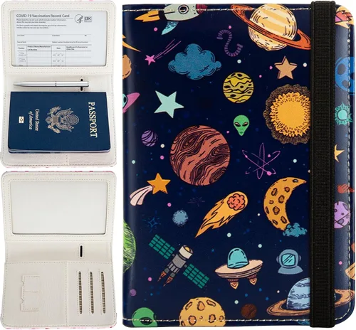 Miniatura 7 de Soporte para pasaporte para mujer, cartera de viaje con bloqueo RFID, funda de cuero para tarjetas, organizador de documentos de viaje, tarjetero