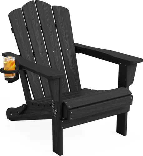 Miniatura 12 de KINGYES Silla plegable Adirondack, sillas de patio HDPE para todo clima, silla de césped con textura de madera para junto a la piscina, patio Aruba
