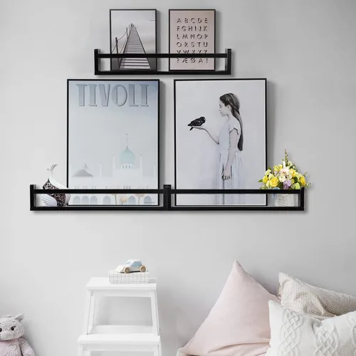 Miniatura 5 de AZSKY Estantes clásicos para libros de guardería, estantes flotantes de madera negra, estantería de pared para decoración de baño, cocina, especias