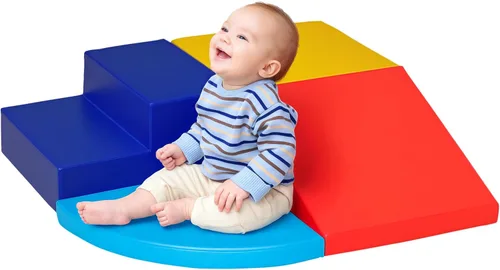 Qaba Juego de espuma para niños pequeños y niños, fácil de limpiar, 4 piezas, suave escalador interior y seguro para niños para gatear o deslizarse,