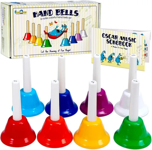MINIARTIS Campanas de Mano para Niños | Juguetes Musicales Educativos para Niños Pequeños Juego de Campanas de Mano Coloridas de 8 Notas |