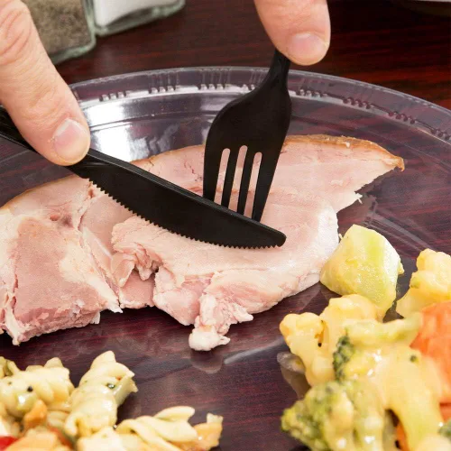 Miniatura 5 de 250 paquetes de cubiertos de plástico - Juego de cuchillo, tenedor, cuchara, servilleta, sal y pimienta Juegos de cubiertos plateados negros