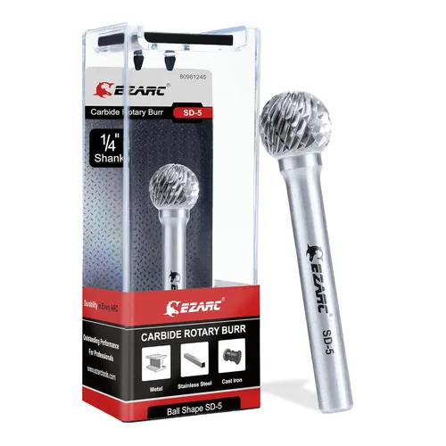 EZARC Fresa Rotativa de Carburo de Tungsteno, Fresa Esférica SD-5 de Doble Corte de Carburo con Vástago de 1/4" para Amoladora de Troquel, Fresas de
