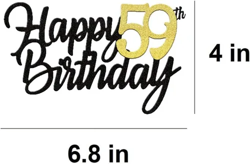 Miniatura 2 de Decoración para tartas de cumpleaños 59 años con purpurina para 59 aniversario, decoración de cumpleaños de 59 años, decoraciones doradas
