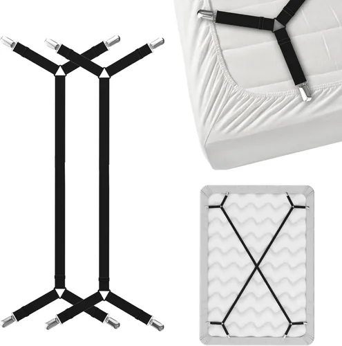 FeelAtHome Correas de soporte de sábanas entrecruzadas – Las sábanas se mantienen con tirantes para mantener la sábana ajustada/plana en su lugar –