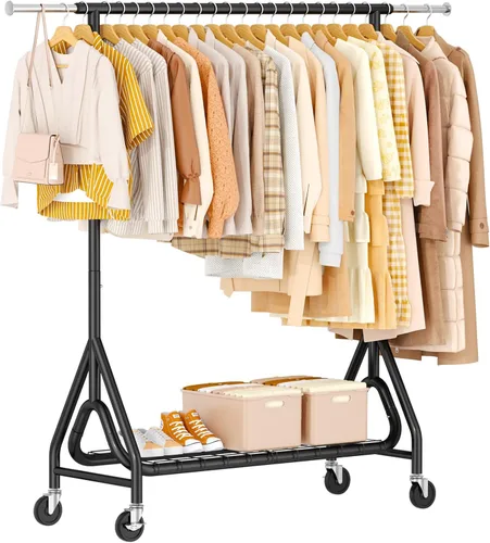 Perchero de Ropa Resistente, Perchero de Ropa de Metal con Capacidad de 450 Libras, Percheros Rodantes para Colgar Ropa con Ruedas Bloqueables,
