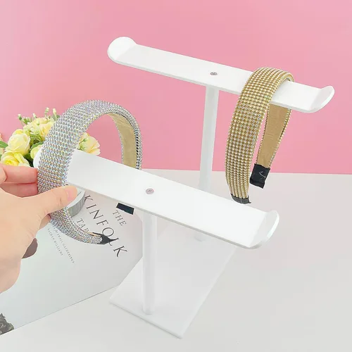 Miniatura 3 de Soporte para diadema, soporte organizador de diadema acrílica, almacenamiento de accesorios para el cabello (2 niveles y 2 paneles)