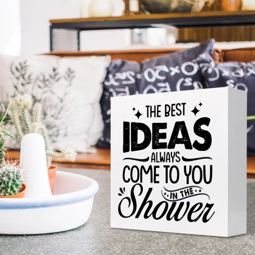 Miniatura 5 de z-crange Letrero de madera con texto en inglés «The Best Ideas Always Come to You in The Shower » para decoración de escritorio, divertido letrero