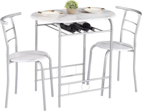 Miniatura 14 de VECELO Juego de mesa y sillas de comedor de 3 piezas para 2, juego de comedor cuadrado de metal y madera para espacios pequeños, rincón de desayuno
