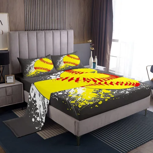 Miniatura 16 de Erosebridal Juego de sábanas de béisbol para niños, tamaño individual, sábanas de llama azul y roja para adolescentes, juego de ropa de cama