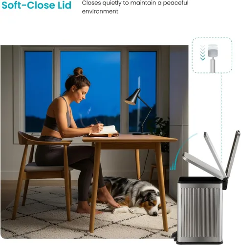 Miniatura 4 de Home Zone Living - Cubo de basura pequeño de 3 galones con tapa y pedal para pisar, de acero inoxidable con diseño estriado delgado para el hogar