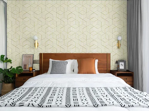 Miniatura 2 de CiCiwind Papel tapiz bohemio para despegar y pegar, papel de contacto geométrico moderno blanco y dorado para gabinetes, papel tapiz autoadhesivo