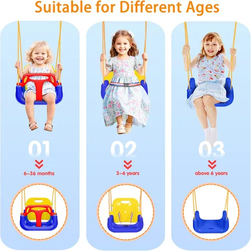 Miniatura 5 de Juego de columpios 3 en 1 para niños pequeños, columpio plegable con soporte, para interiores y exteriores, columpios multifuncionales para patio
