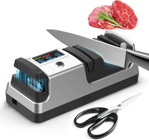 Miniatura 8 de Afilador de cuchillos eléctrico para cocina, afilado profesional de 3 etapas para cuchillos y tijeras de borde recto y dentado, con 100% abrasivo