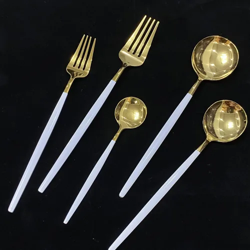 Miniatura 3 de Cubiertos de oro blanco pulido brillante, diseño ligero, 36 piezas de acero inoxidable, juego de cubiertos de servicio para 6, incluyendo tenedores