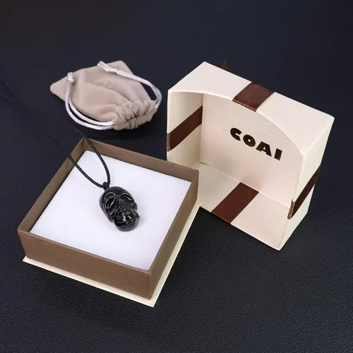 Miniatura 6 de COAI Collar con colgante de piedra de obsidiana negra, joyería de calavera, Piedra, obsidiana