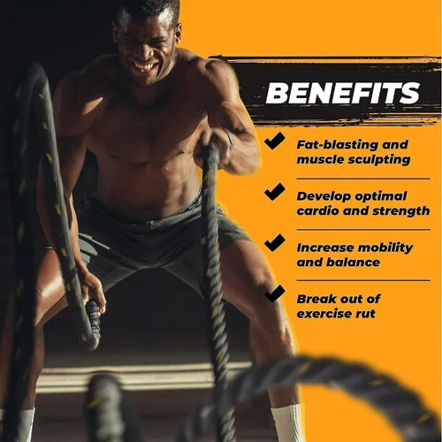 Miniatura 3 de Yes4All Cuerdas de batalla de 1.5/2 pulgadas con manga protectora extra, cuerdas de entrenamiento para entrenamiento cruzado en casa gimnasio