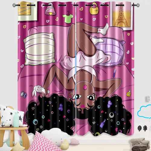 Miniatura 26 de Cortinas de Gato - Lindas Cortinas Opacas de Gato para Habitación de Niños Decoración Kawaii para Dormitorio de Niñas, 2 Paneles, 82 x 63 pulgadas