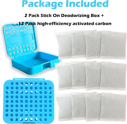 Miniatura 6 de Paquete de 2 cajas desodorizantes adhesivas, paquete de 12 repuestos para eliminar olores para basura, eliminador de olores de carbón activado