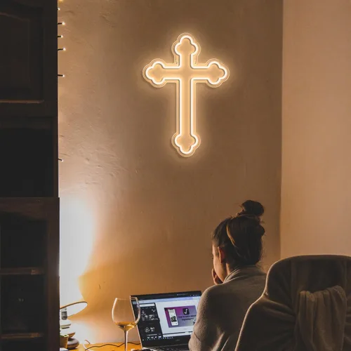 Miniatura 7 de Letreros de neón con cruz de Jesús, luces de pared de neón cruzadas, lámpara de arte colgante para el hogar, habitación, boda, fiesta, decoración