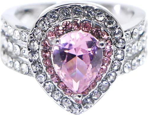 Miniatura 2 de Anillo de plata de ley 925 con diamantes de imitación rosa brillante con forma de gotas de agua, circonita cúbica, anillo de compromiso