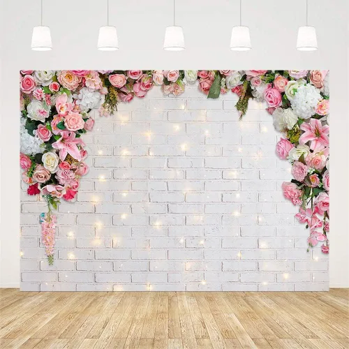 Miniatura 2 de AIBIIN Fondo de fotografía floral rosa de 7 x 5 pies para pared, flores blancas para boda, despedida de soltera, ceremonia, fondo de fotos, fiesta