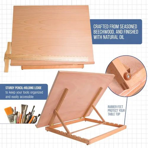 Miniatura 4 de U.S. Art Supply Tablero de dibujo de madera extragrande de 26" x 21", caballete de mesa ajustable para pintar y dibujar - Tablero de dibujo