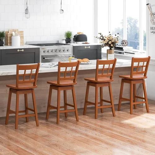 Miniatura 4 de Giantex Juego de 2 taburetes de bar de 24.5 pulgadas, taburetes de bar giratorios de granja con respaldo hueco de 6 rejillas y asiento ergonómico