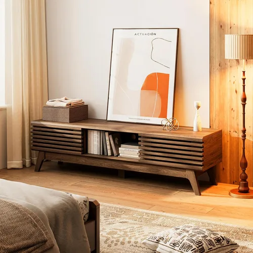 Miniatura 7 de AODK Soporte de TV de 59 pulgadas para televisores de 55/60/65 pulgadas, moderno centro de entretenimiento acanalado de mediados de siglo