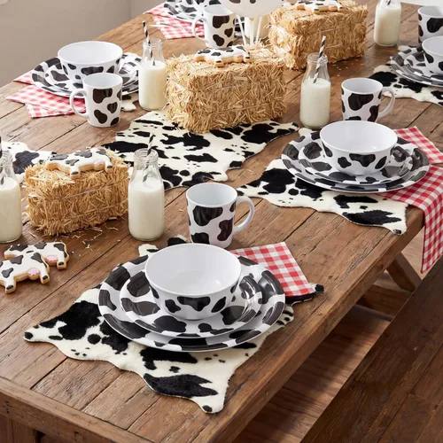 Miniatura 2 de 2 Pack Faux Soft Plush Mini Black and White Cow Print Rug, 20x16'' Cowhide Print Mat for Table Centerpiece,Cowboy Baby Shower Birthday Theme Party