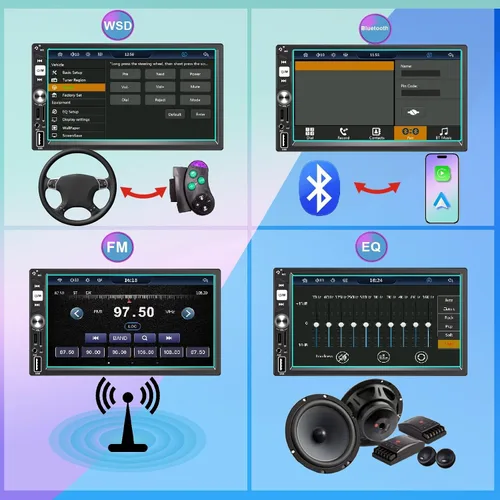 Miniatura 5 de Estéreo de Coche Inalámbrico Apple CarPlay de 7 Pulgadas Doble Din, Radio de Coche FM, Bluetooth 5.2, Pantalla Táctil IPS 1024 * 600, Cámara