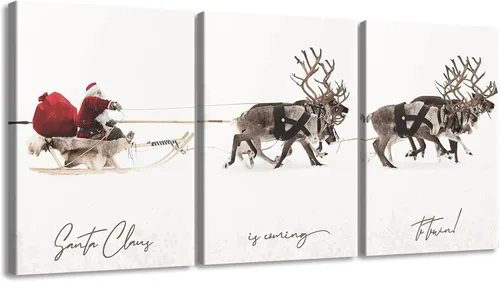 Miniatura 15 de Pennimor Lienzo decorativo para pared de Navidad, juego de 3 marcos de 12 x 16 pulgadas, decoración navideña a cuadros rojos y negros, póster
