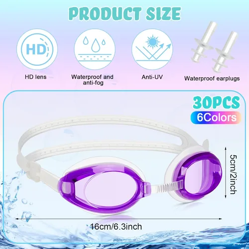 Miniatura 5 de Macarrie 30 gafas de natación para niños a granel, regalos para niños y niñas, para piscina, surf, buceo
