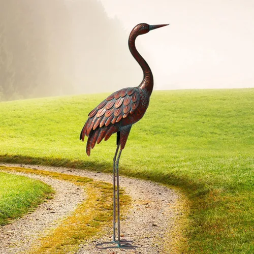 Estatuas y esculturas de grúa de jardín al aire libre Chisheen Arte de patio de metal Estatua para decoración de jardín de tamaño grande