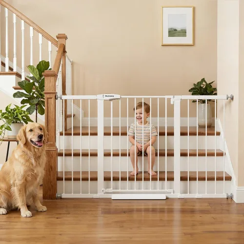 Miniatura 20 de Mumeasy Puerta de bebé extra ancha de 29.7 a 57 pulgadas, puerta grande para perros con cierre automático para puertas, puerta de seguridad