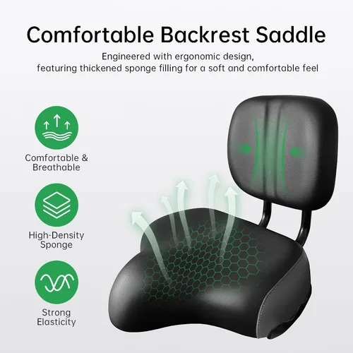 Miniatura 3 de Asiento ergonómico de gran tamaño para bicicleta con respaldo para hombres y mujeres, altura ajustable para triciclo, ciudad, viajero, bicicleta