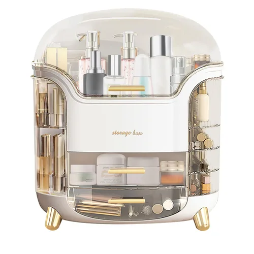 Miniatura 8 de Organizador de maquillaje y organizador de cuidado de la piel, caja organizadora de cosméticos para encimera con tapa y cajones, organizador