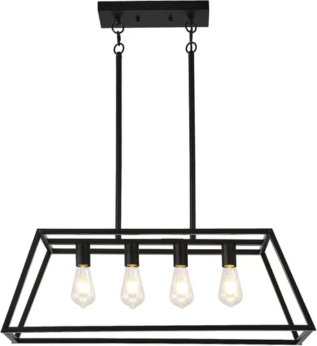 Miniatura 18 de Lámparas de Cocina para Comedor, Candelabros Rectangulares de Estilo Granja para Comedores, Lámpara Colgante Industrial de 5 Luces en Negro Mate