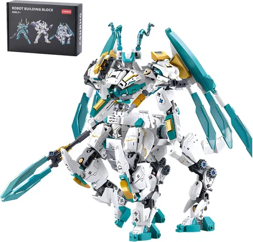 Miniatura 12 de CSNRHG Green Dargon Samurai mech Robot con modelo de lanza larga, bloques de construcción, juego de juguetes de cumpleaños mítico para niños mayores