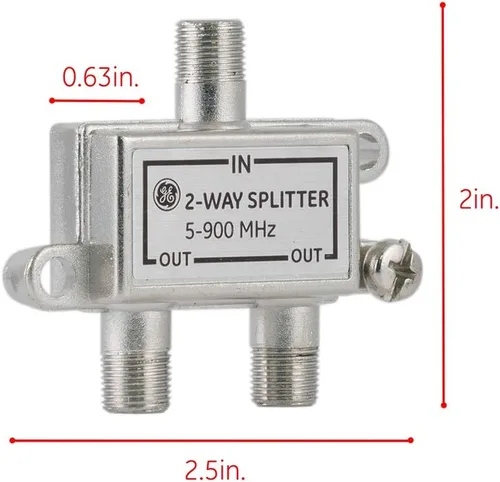 Miniatura 5 de GE Divisor de cable coaxial de 2 vías, rango de 5-900 MHZ, compatible con coaxiales RG59 RG6, audio, video, funciona con TV HD, cable