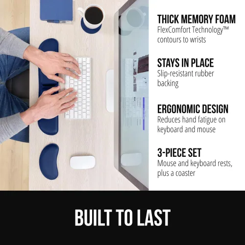Miniatura 2 de GORILLA GRIP Reposamuñecas de teclado de espuma viscoelástica sedosa para computadora y mouse, almohadilla de soporte ergonómica para escribir, Negro