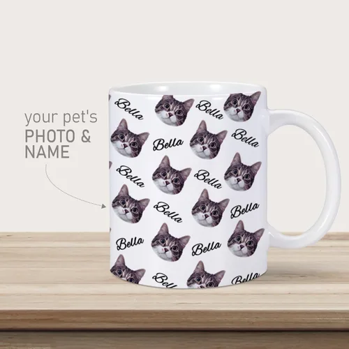 Miniatura 2 de Taza personalizada con nombre de cara de gato, taza de café personalizada, taza de foto de gato personalizada de 11 onzas, bonitos regalos