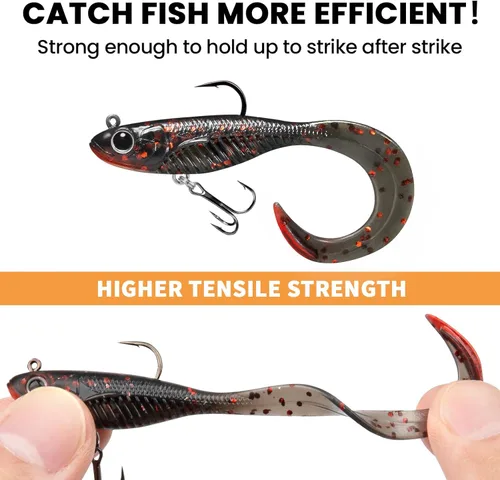 Miniatura 3 de TRUSCEND Duramax Pre-Rigged Fishing Lures with BKK Jig Hooks, 10X Tear-Resistant TPE Soft Swimbaits for Bass Striper Trout Crappie Walleye Grouper