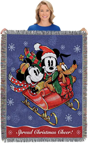 Miniatura 2 de Disney Mickey Mouse, cobija tejida con diseño de "Sleigh Ride", 48 x 60 pulgadas, multicolor Paseo en trineo