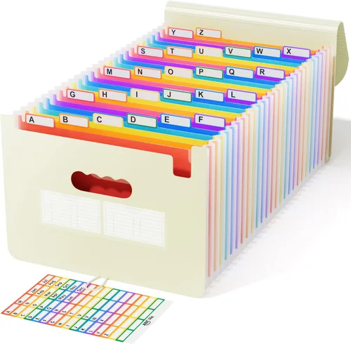 Miniatura 9 de ABC life Organizador de archivos de acordeón de 26 bolsillos, soporte mensual expandible de alta capacidad para facturas y recibos con pestañas
