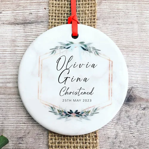 Miniatura 11 de Recuerdos personalizados de adorno de Navidad para bebé, regalos de bebé que llegan, adornos de cerámica para árbol de Navidad, adornos de primera