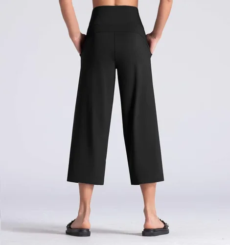 Miniatura 3 de THE GYM PEOPLE Bootleg - Pantalones capri de yoga para mujer, control de abdomen, cintura alta, pantalones cortos acampanados con bolsillos