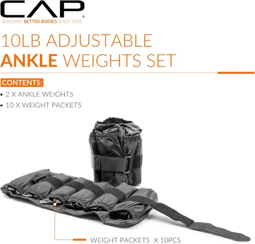 Miniatura 2 de CAP Barbell Pesas ajustables para tobillo Par de 10-20 libras Negro